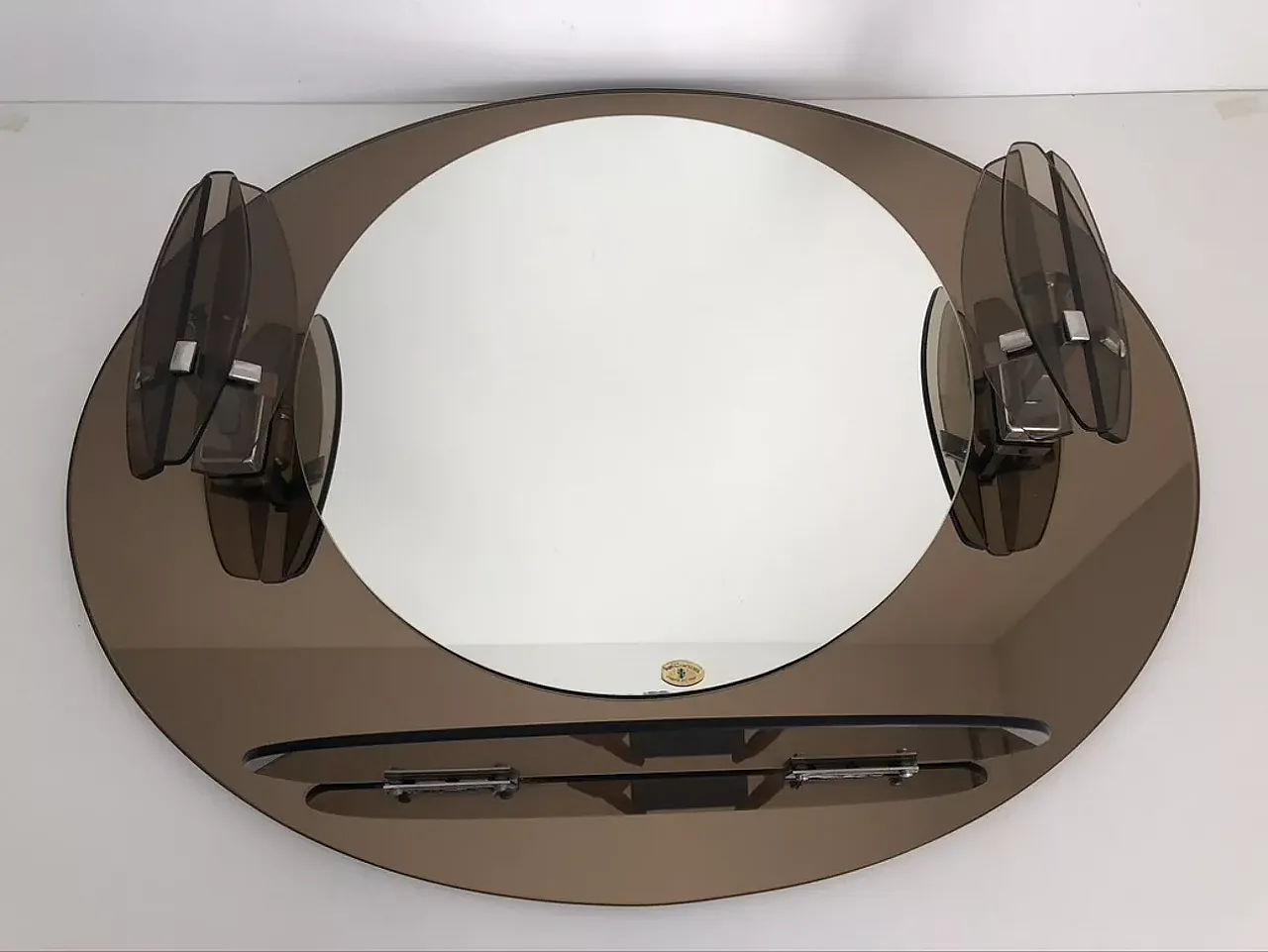 Specchio Lupi Cristal Luxor con 2 applique integrate e mensola, '900 19