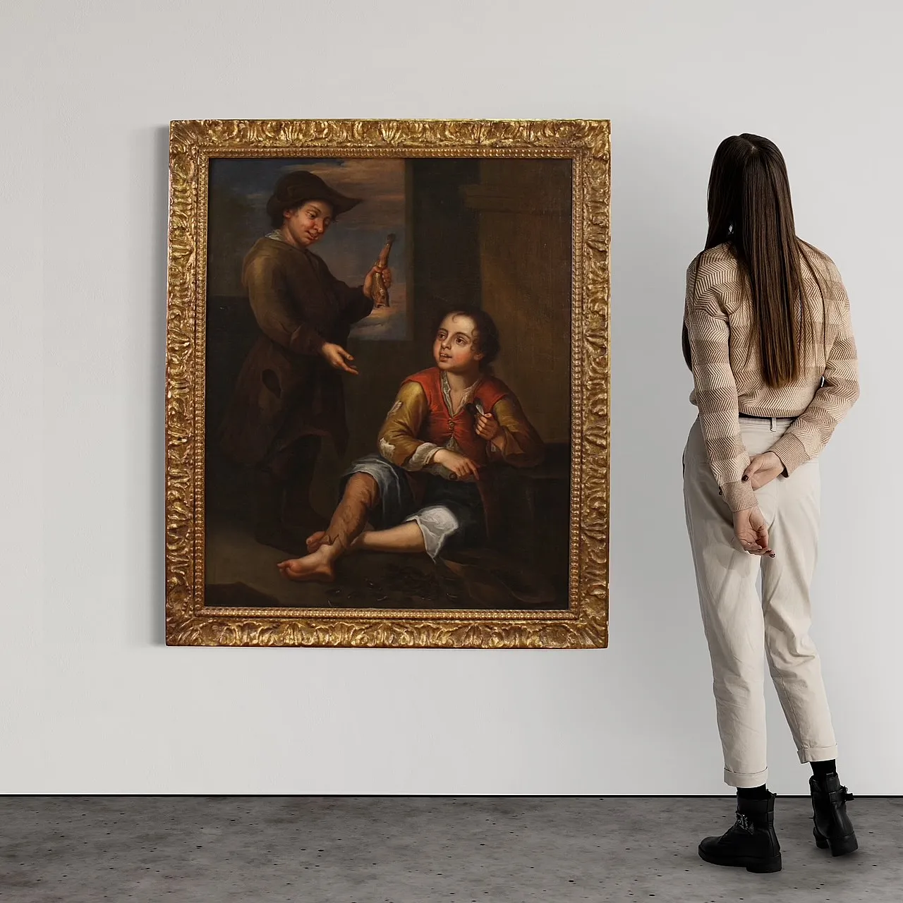 Grande dipinto spagnolo con scena di genere, '700 1