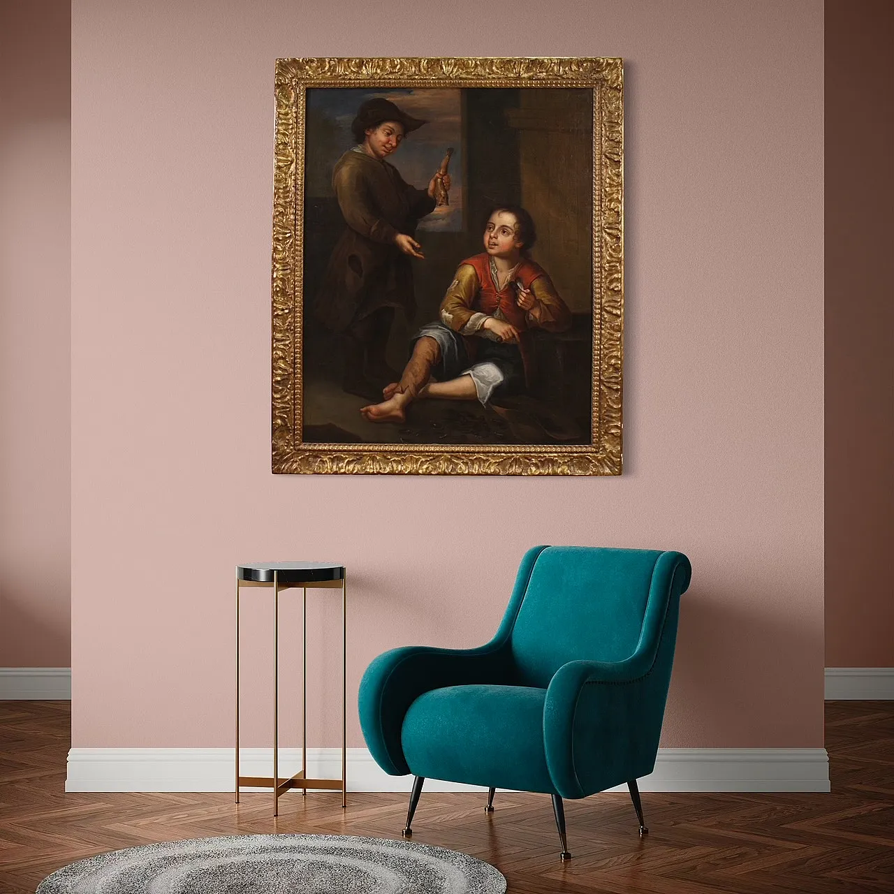 Grande dipinto spagnolo con scena di genere, '700 3