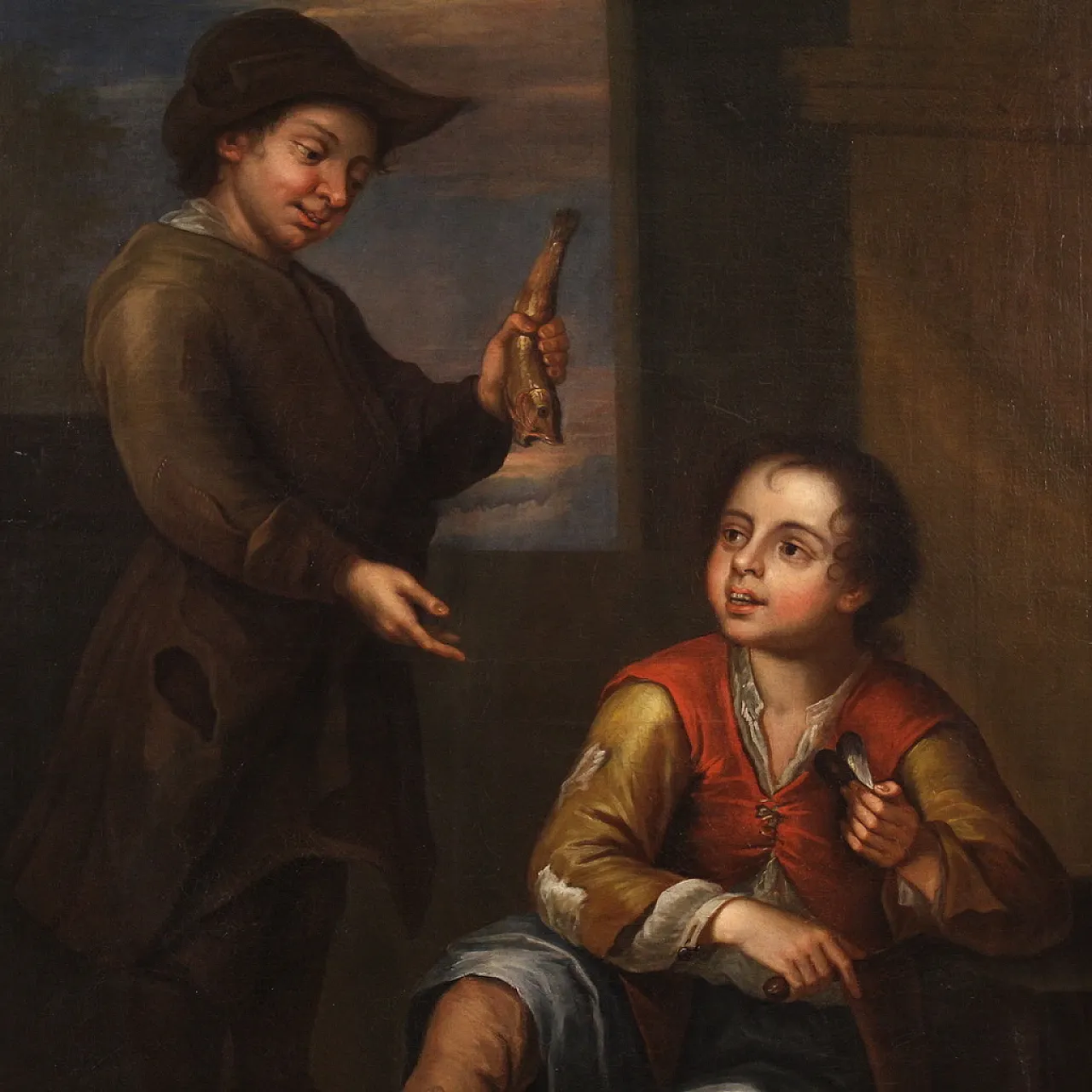 Grande dipinto spagnolo con scena di genere, '700 10