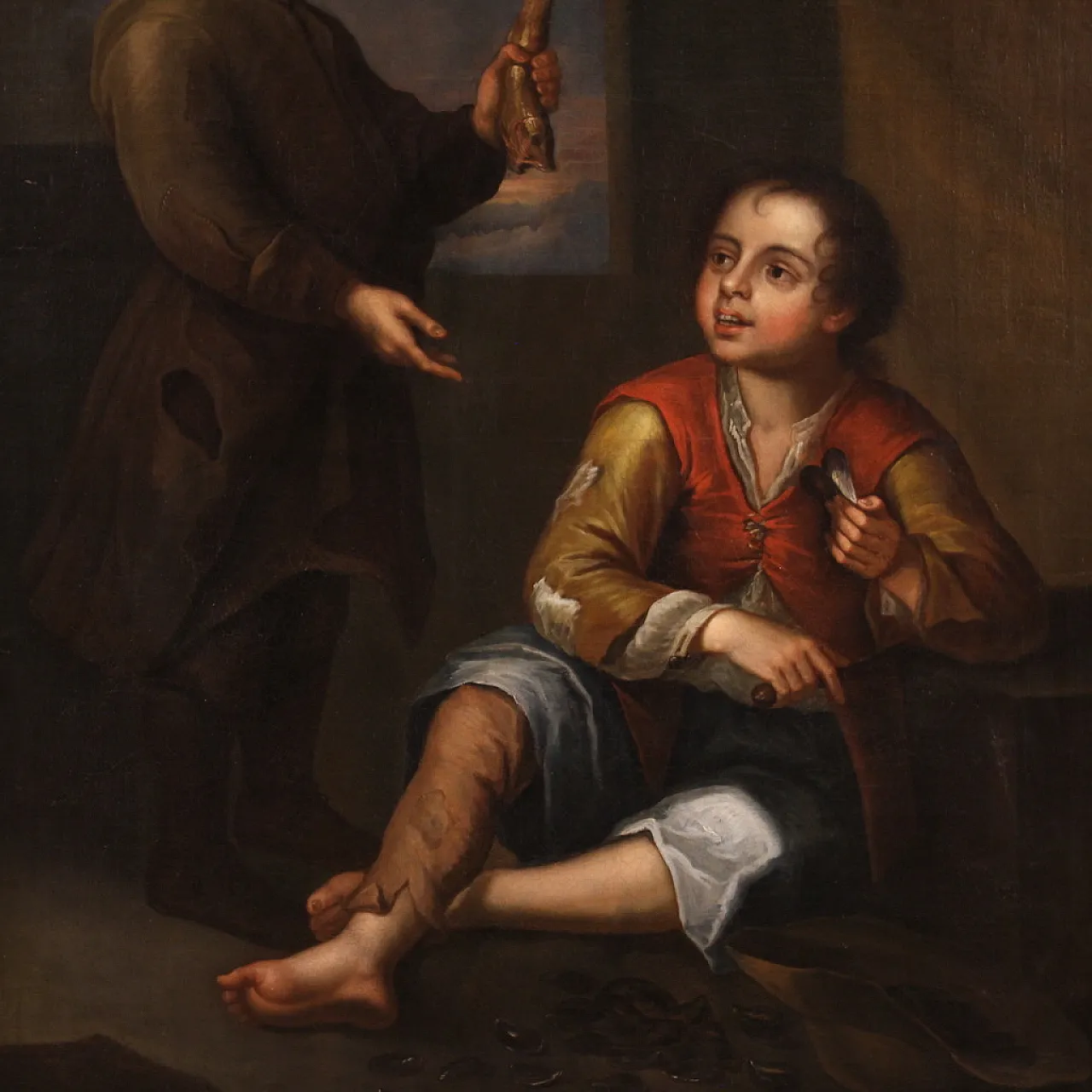 Grande dipinto spagnolo con scena di genere, '700 11