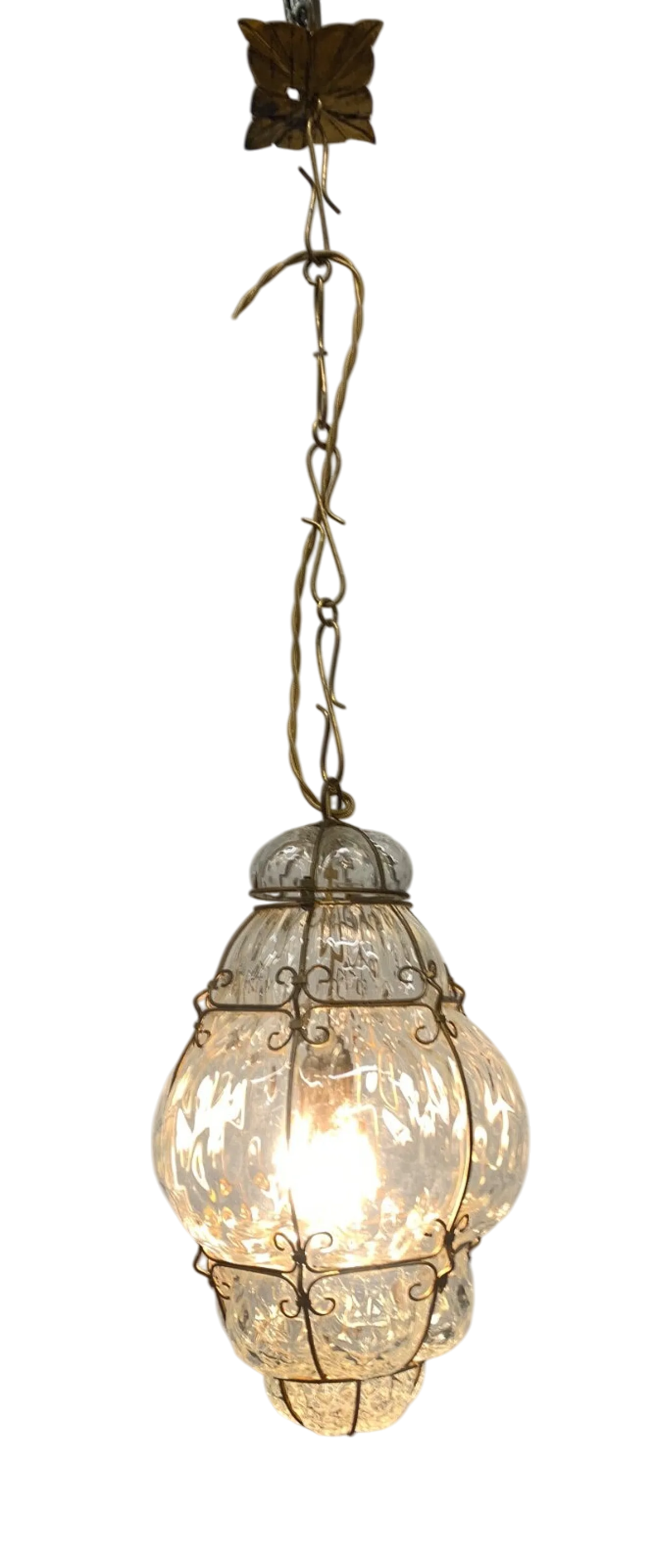 Lampadario lanterna in vetro di Murano attributo a A.V.E.M., anni '50 7