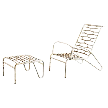 Sedia a sdraio con poggiapiedi in metallo, anni '50