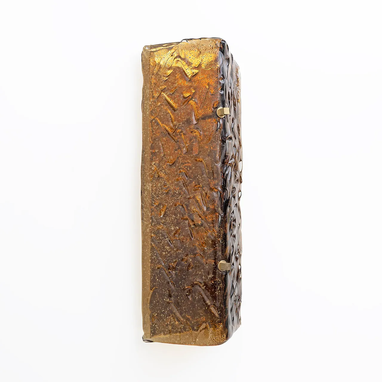 Coppia di lampade in vetro di Murano ambrato e ottone, anni 2000 5