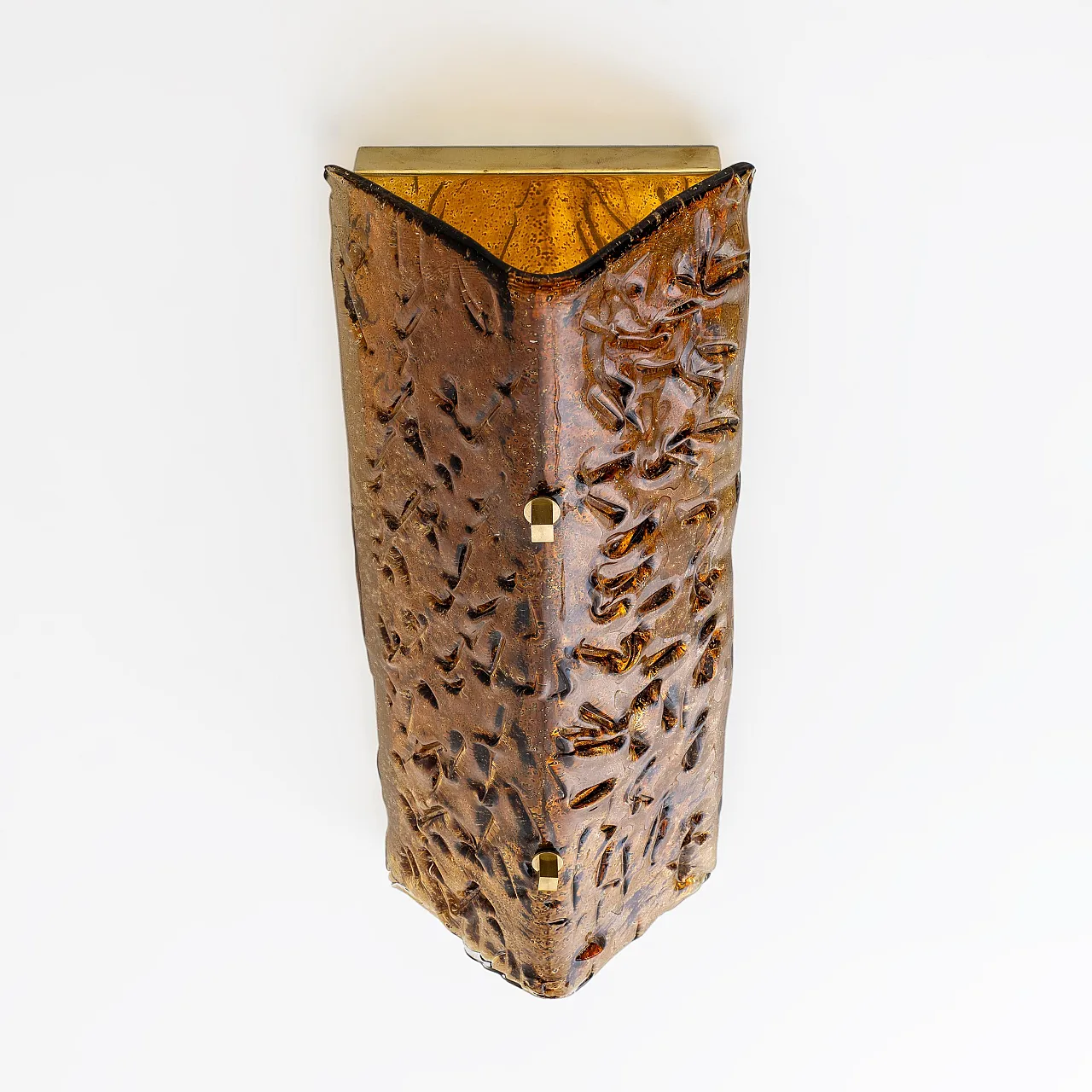 Coppia di lampade in vetro di Murano ambrato e ottone, anni 2000 7