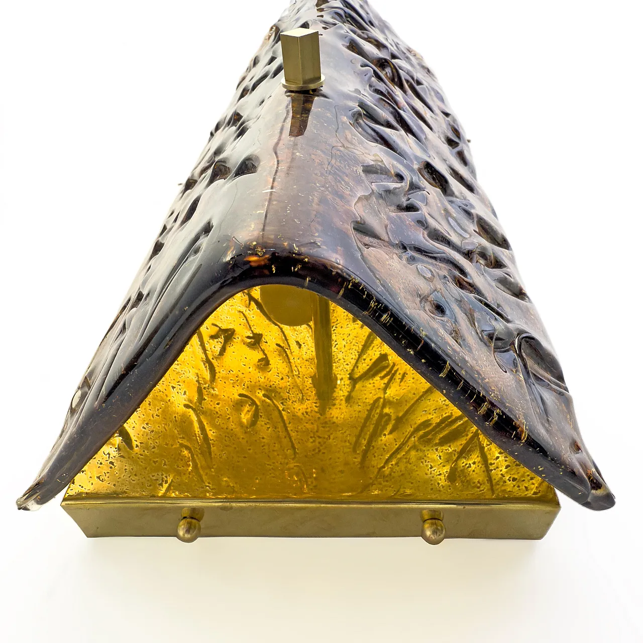 Coppia di lampade in vetro di Murano ambrato e ottone, anni 2000 10