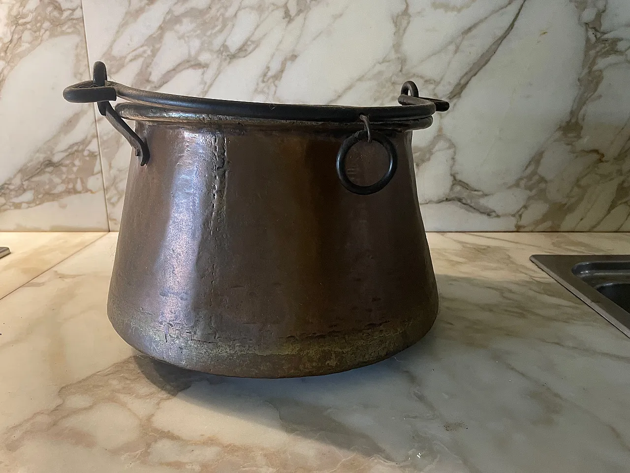 Antique copper pot with metal handles, 18th century 2