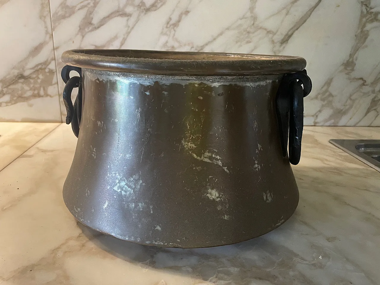Antique copper pot with metal handles, 18th century 3