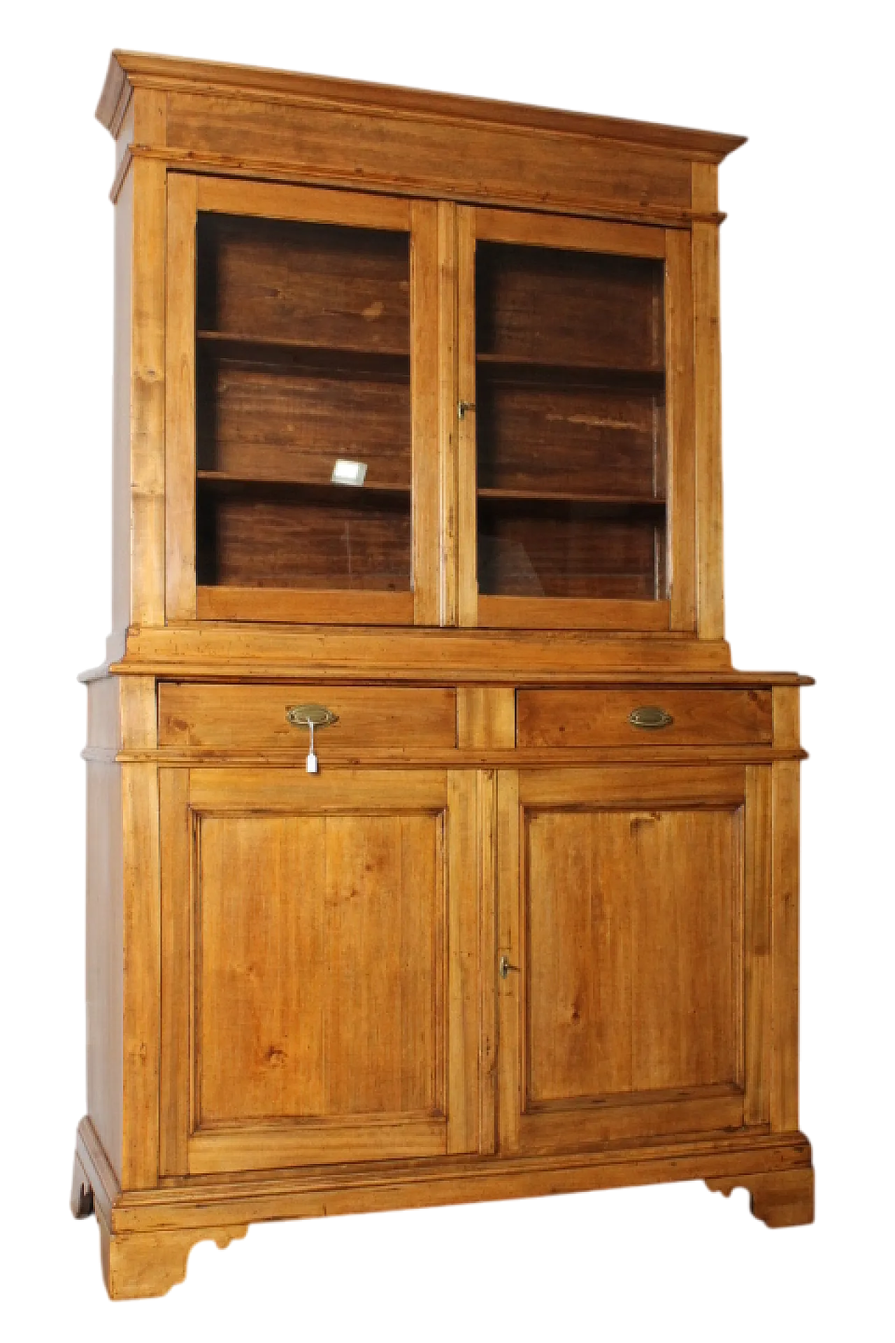 Antica credenza doppio corpo toscana pioppo massello XIX sec . restaur 15