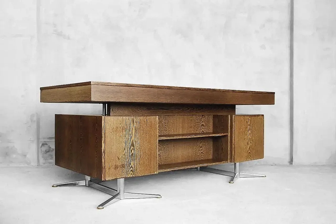 German Brutalist center desk by HR with drawers, 1960s 1