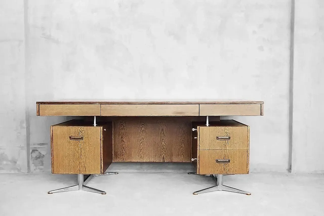 German Brutalist center desk by HR with drawers, 1960s 3