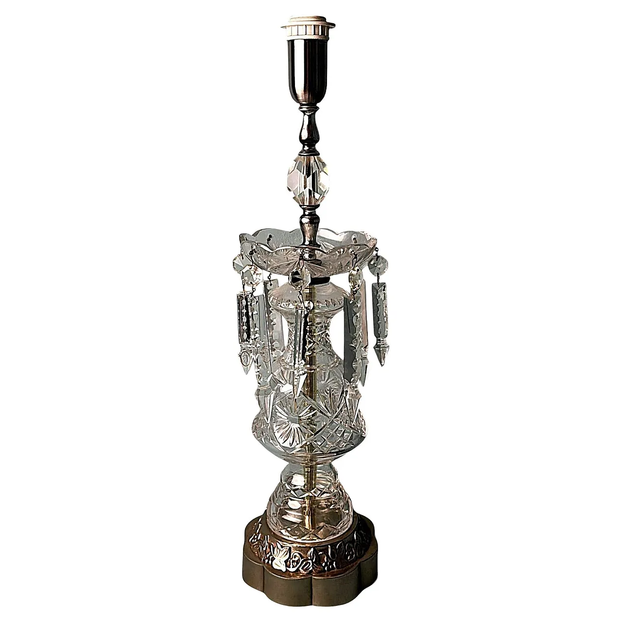 Lampada da tavolo Luigi XVI con cristalli e base decorativa, '800 1