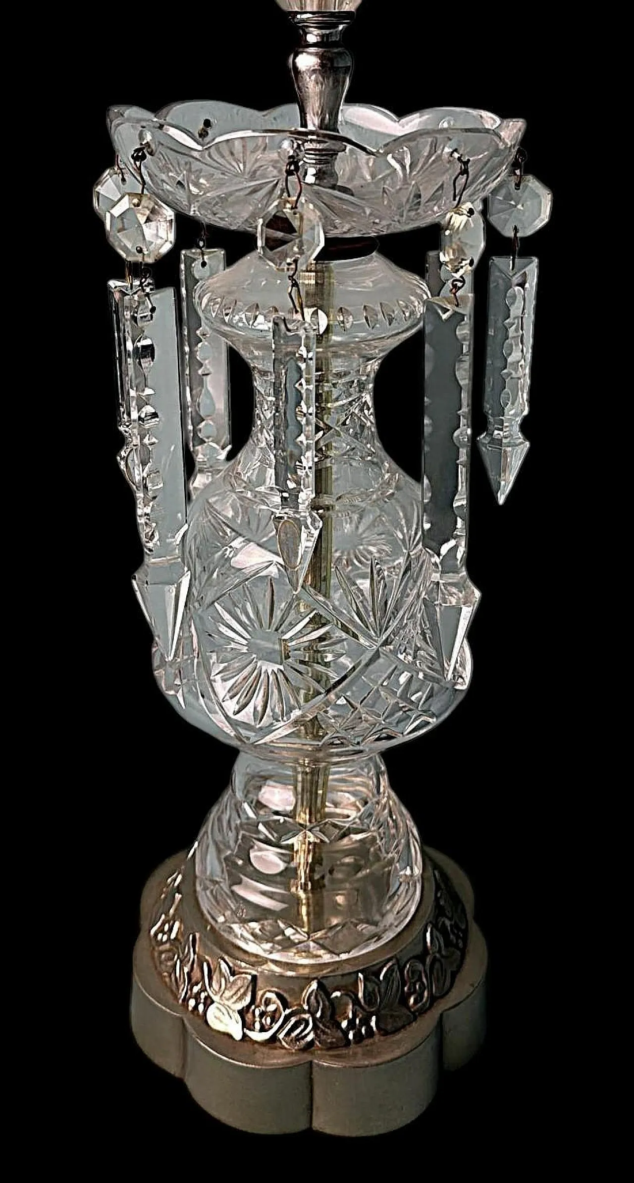 Lampada da tavolo Luigi XVI con cristalli e base decorativa, '800 6