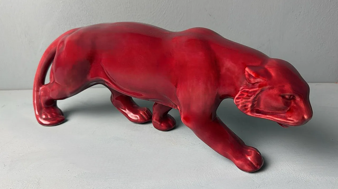 Panther in Saint Clément Deco style in glazed ceramic, 1930s 2