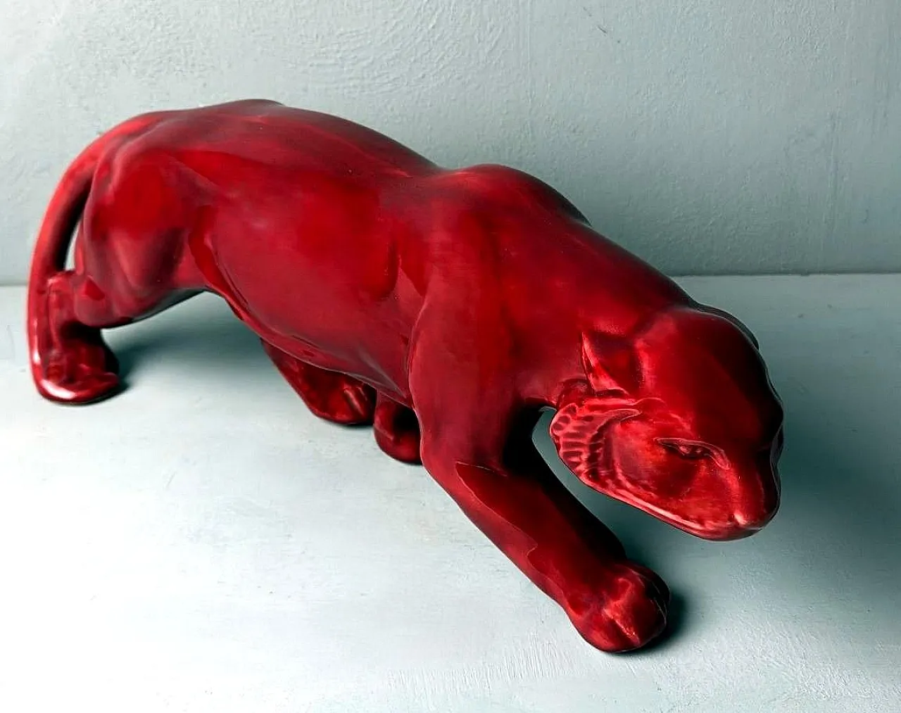 Panther in Saint Clément Deco style in glazed ceramic, 1930s 3