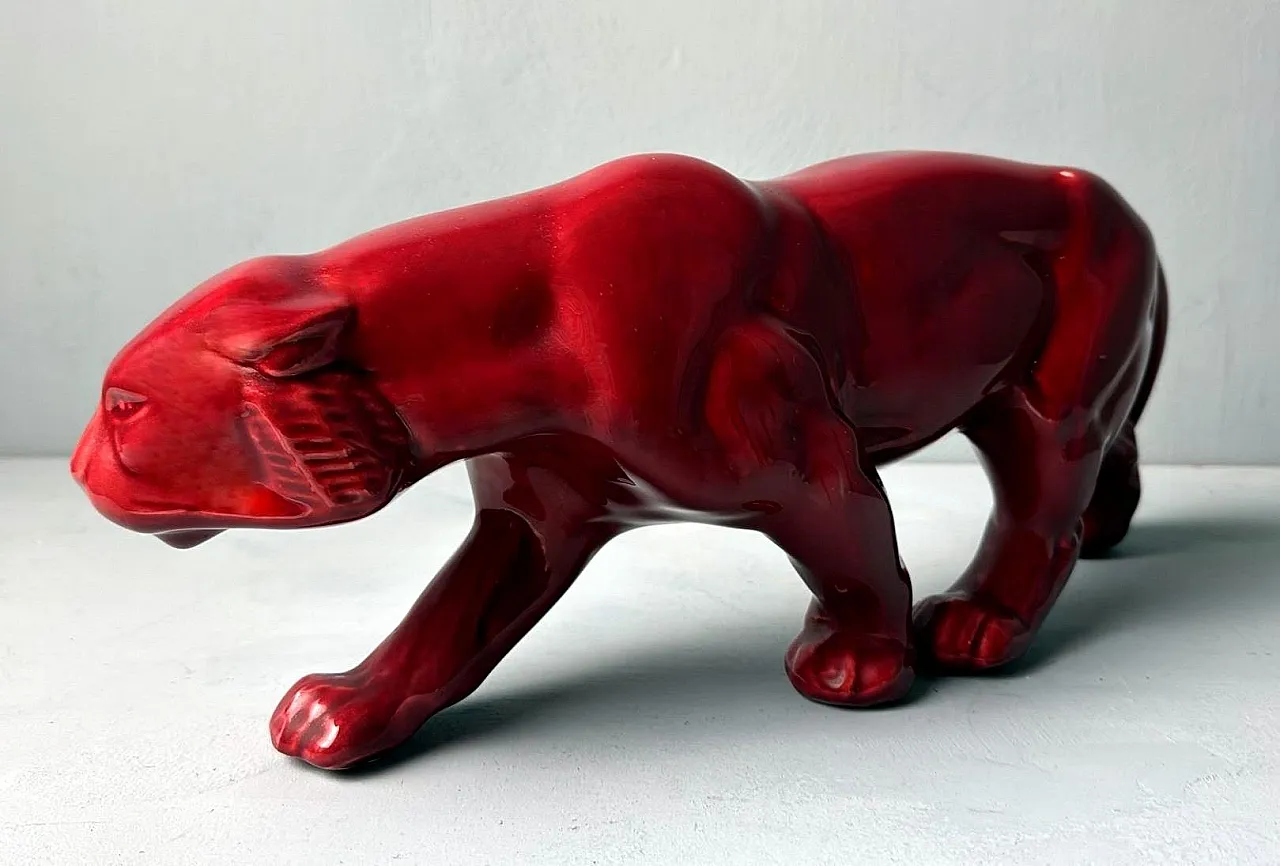 Panther in Saint Clément Deco style in glazed ceramic, 1930s 5