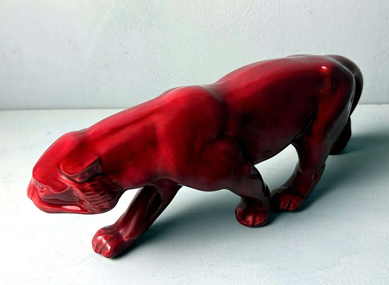 Panther in Saint Clément Deco style in glazed ceramic, 1930s 6