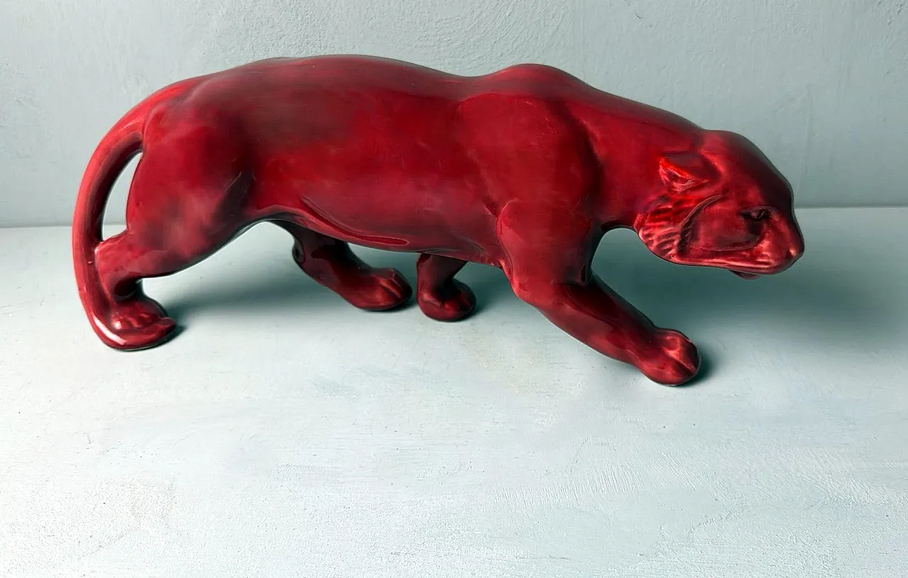 Panther in Saint Clément Deco style in glazed ceramic, 1930s 7