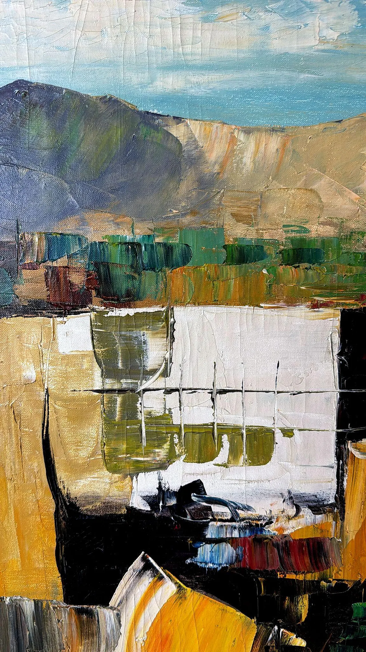 Astrazione geometrica, olio su tela con cornice in legno, anni '80 11