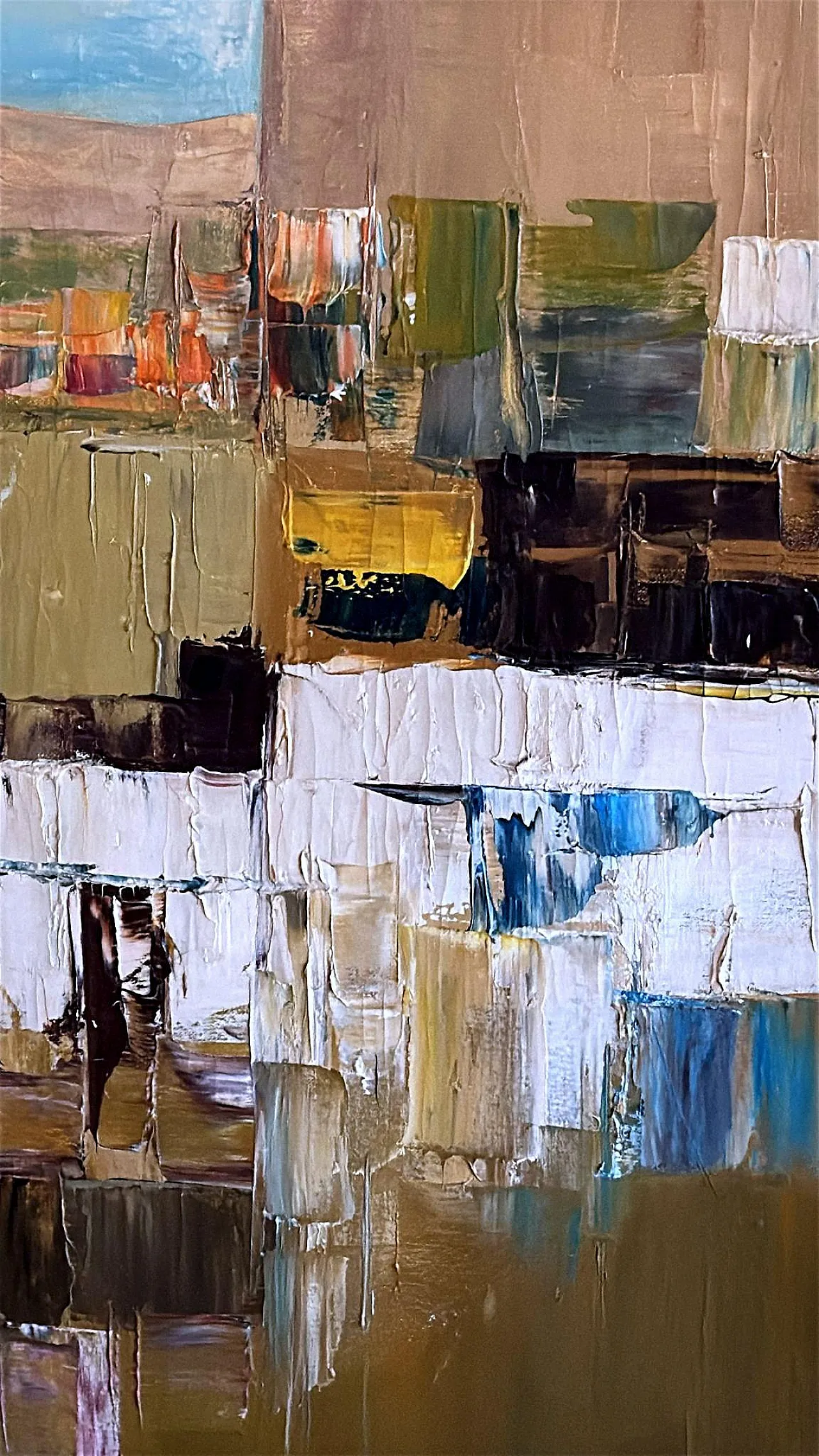 Astrazione geometrica, olio su tela con cornice in legno, anni '80 14