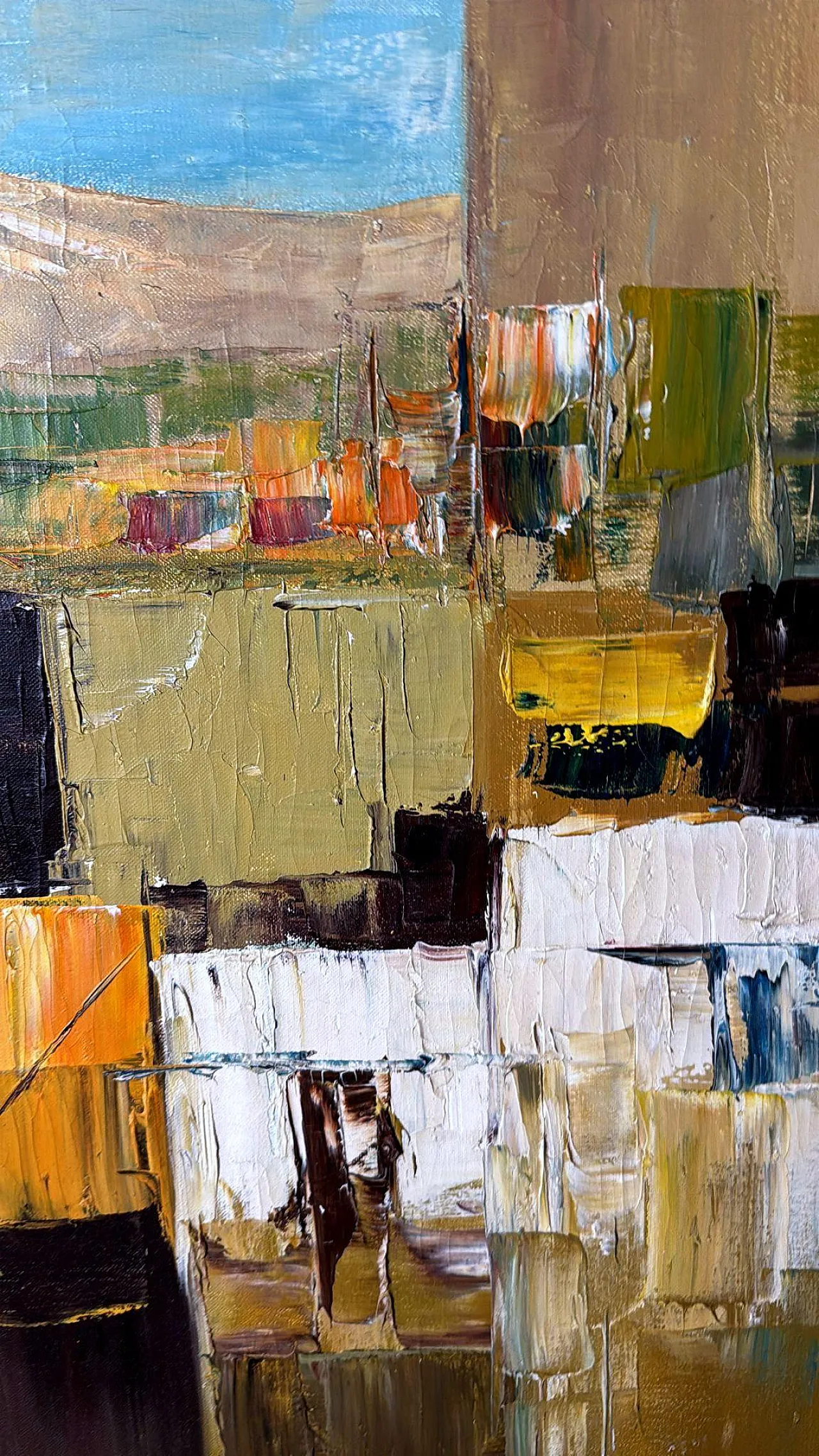 Astrazione geometrica, olio su tela con cornice in legno, anni '80 15