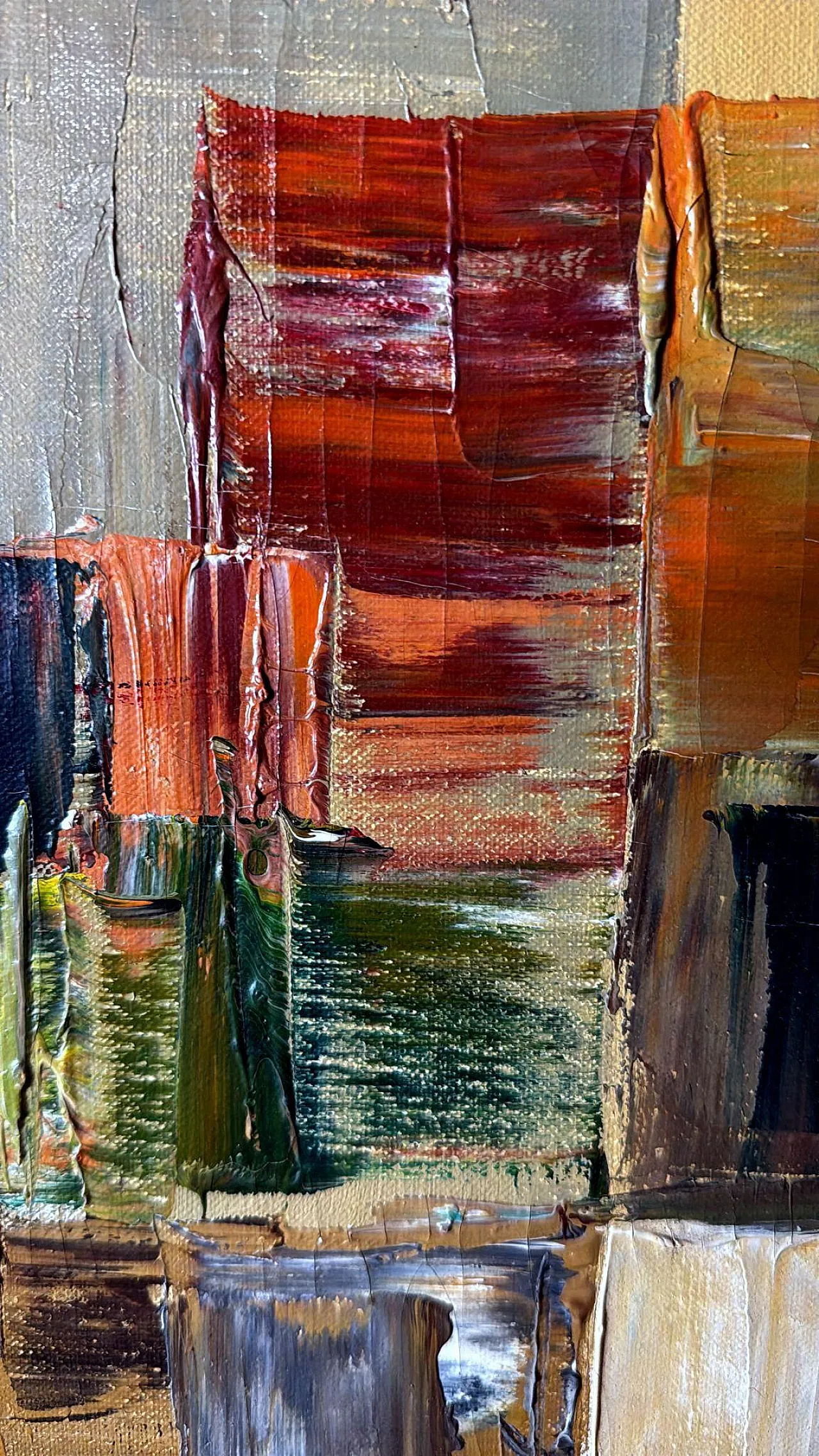 Astrazione geometrica, olio su tela con cornice in legno, anni '80 16