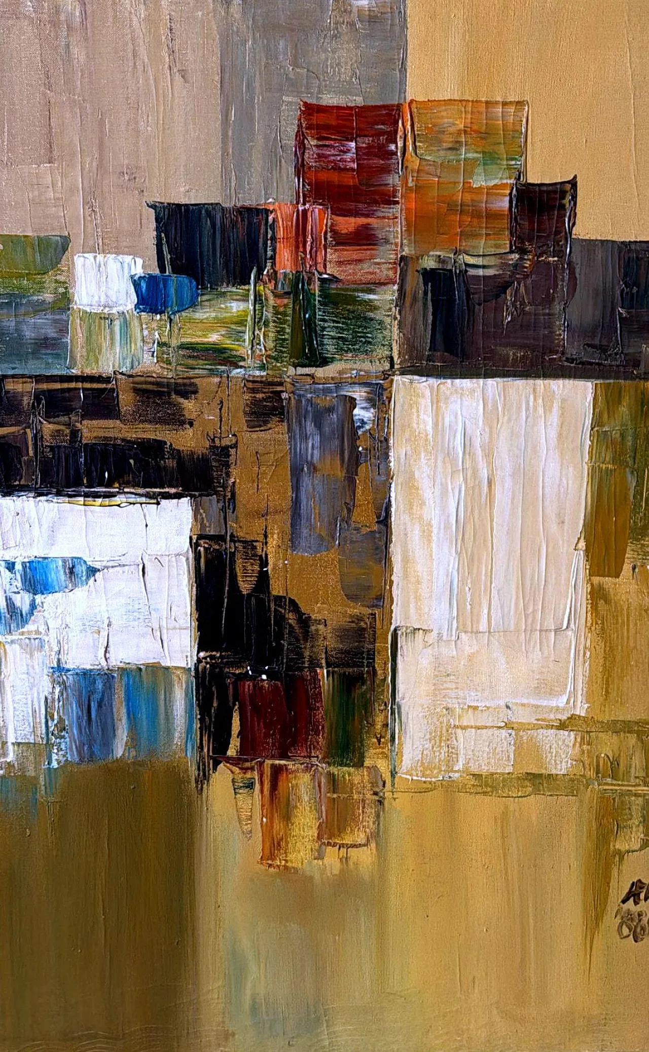 Astrazione geometrica, olio su tela con cornice in legno, anni '80 17