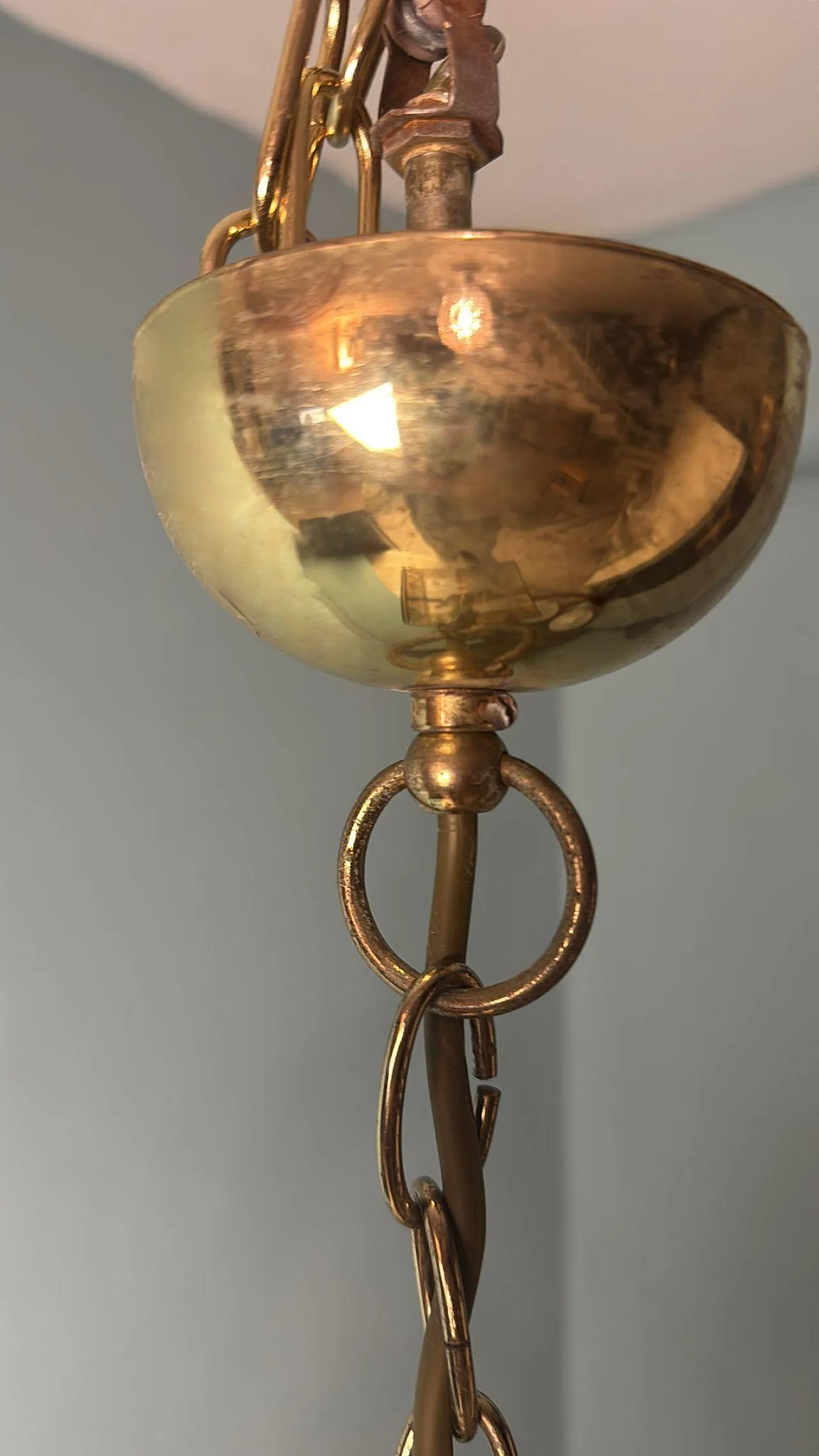 Lampadario in ottone stile Sciolari con vetro smussato fumé, anni '70 18