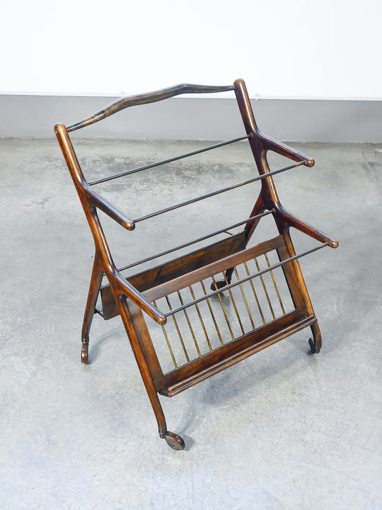 Carrello portavivande in legno, ottone e vetro di Ico Parise, anni '50 14