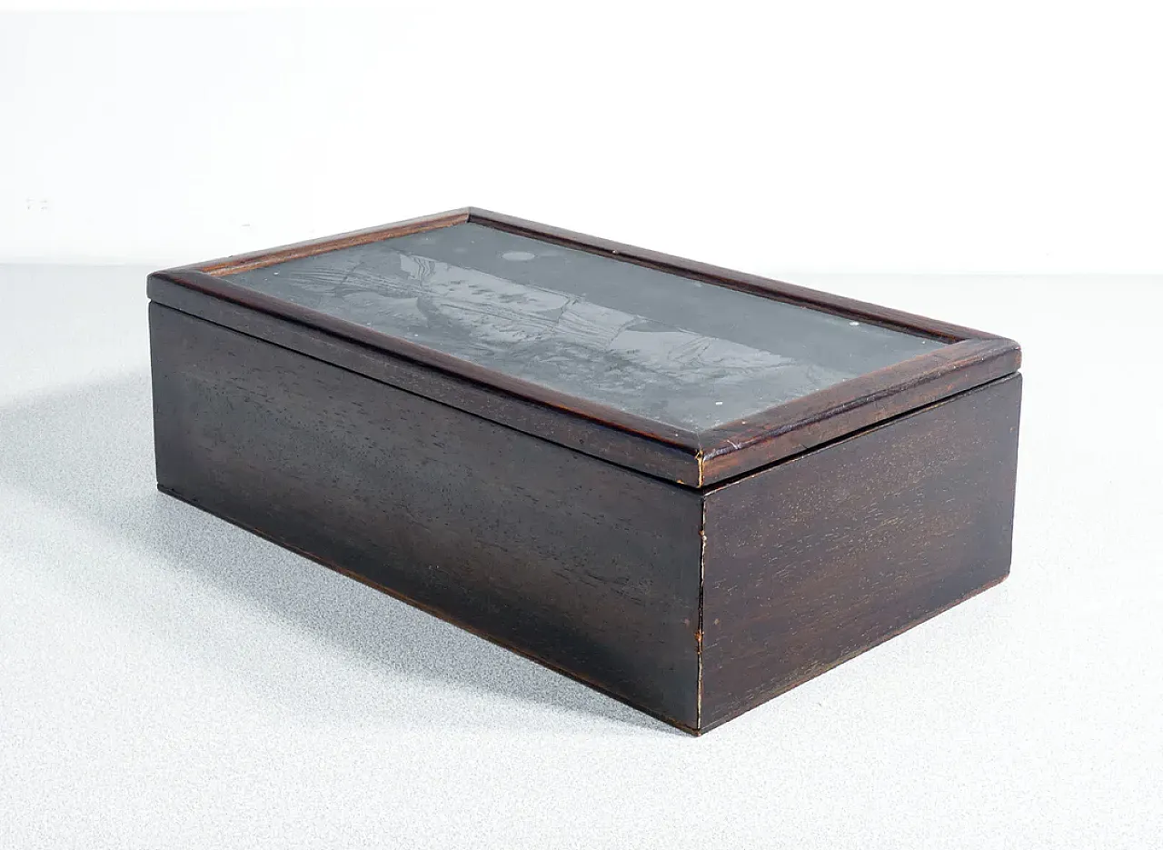 Scatola in legno con lastra litografica, anni '70 2