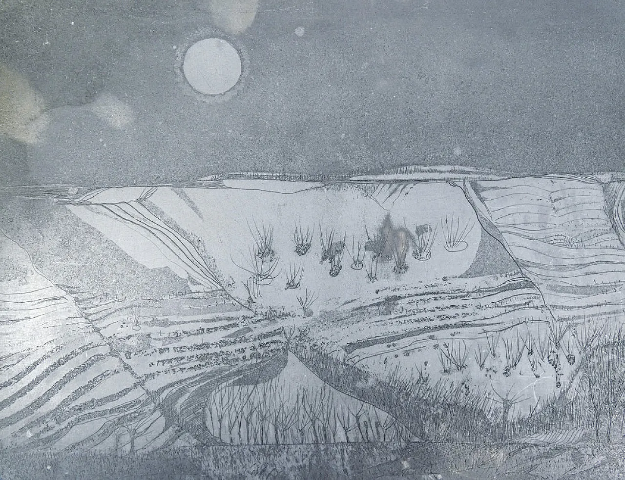 Scatola in legno con lastra litografica, anni '70 4