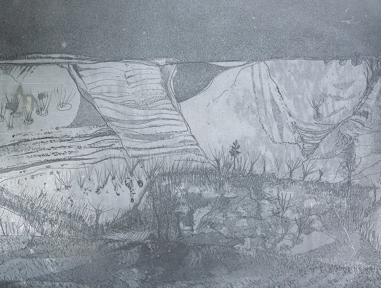 Scatola in legno con lastra litografica, anni '70 5