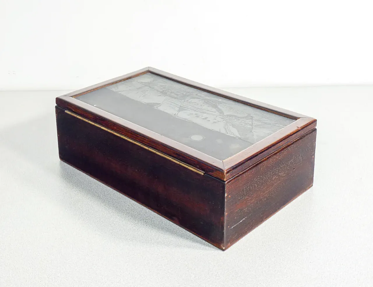 Scatola in legno con lastra litografica, anni '70 9