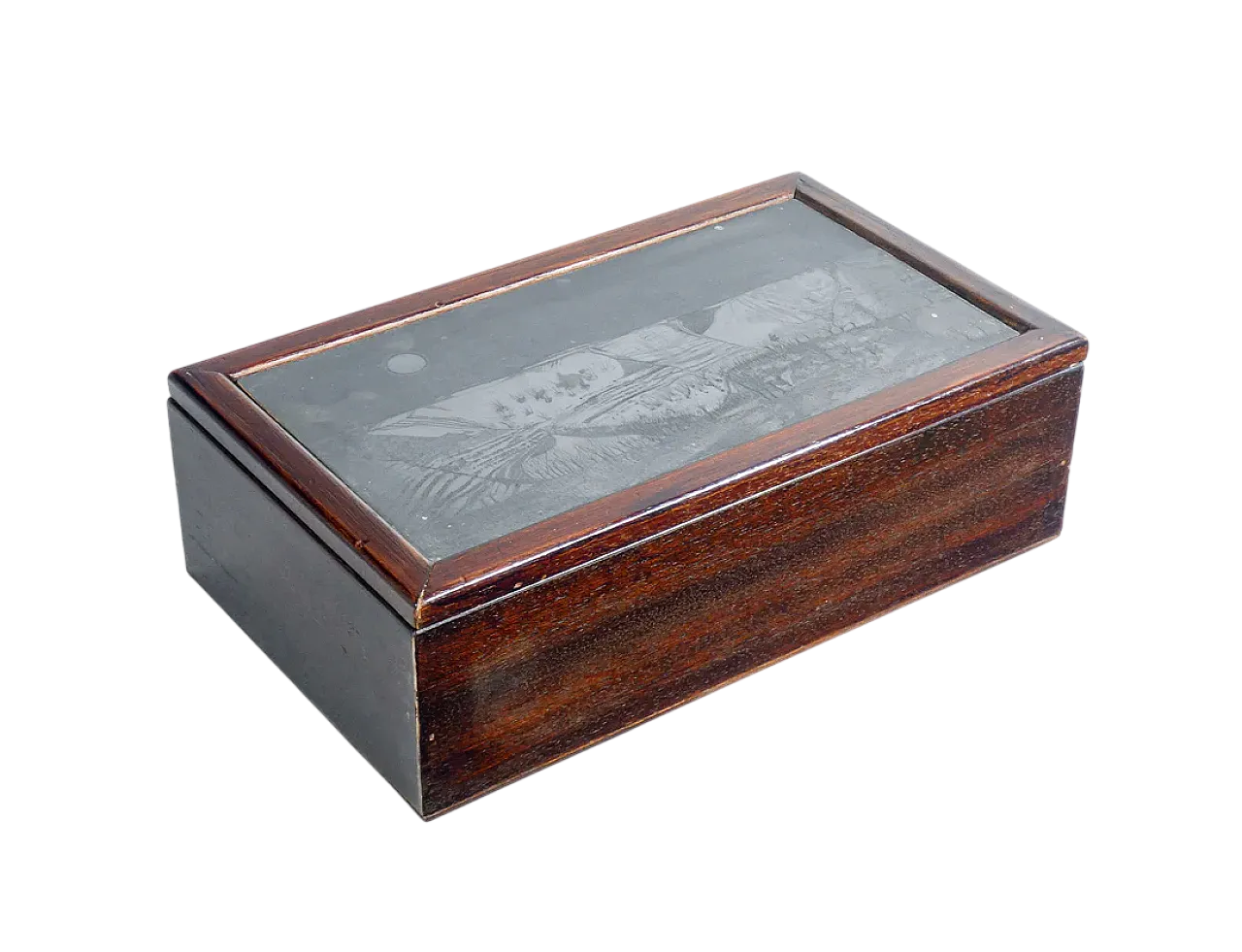 Scatola in legno con lastra litografica, anni '70 11