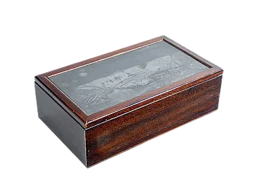 Scatola in legno con lastra litografica, anni '70