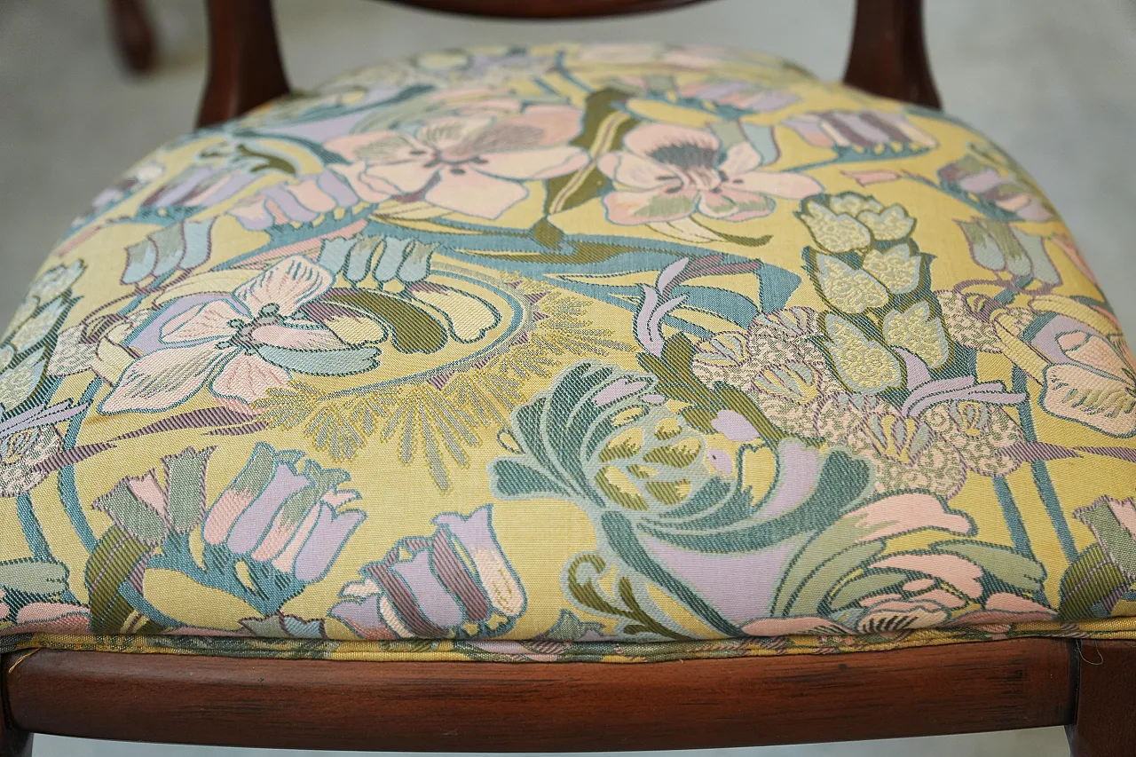 6 hand-carved dining chairs with floral seats, 1990s 4