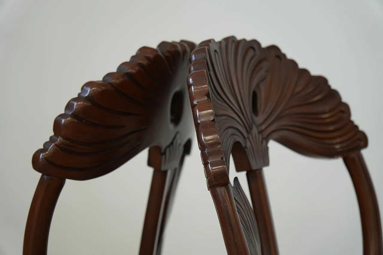 6 hand-carved dining chairs with floral seats, 1990s 8