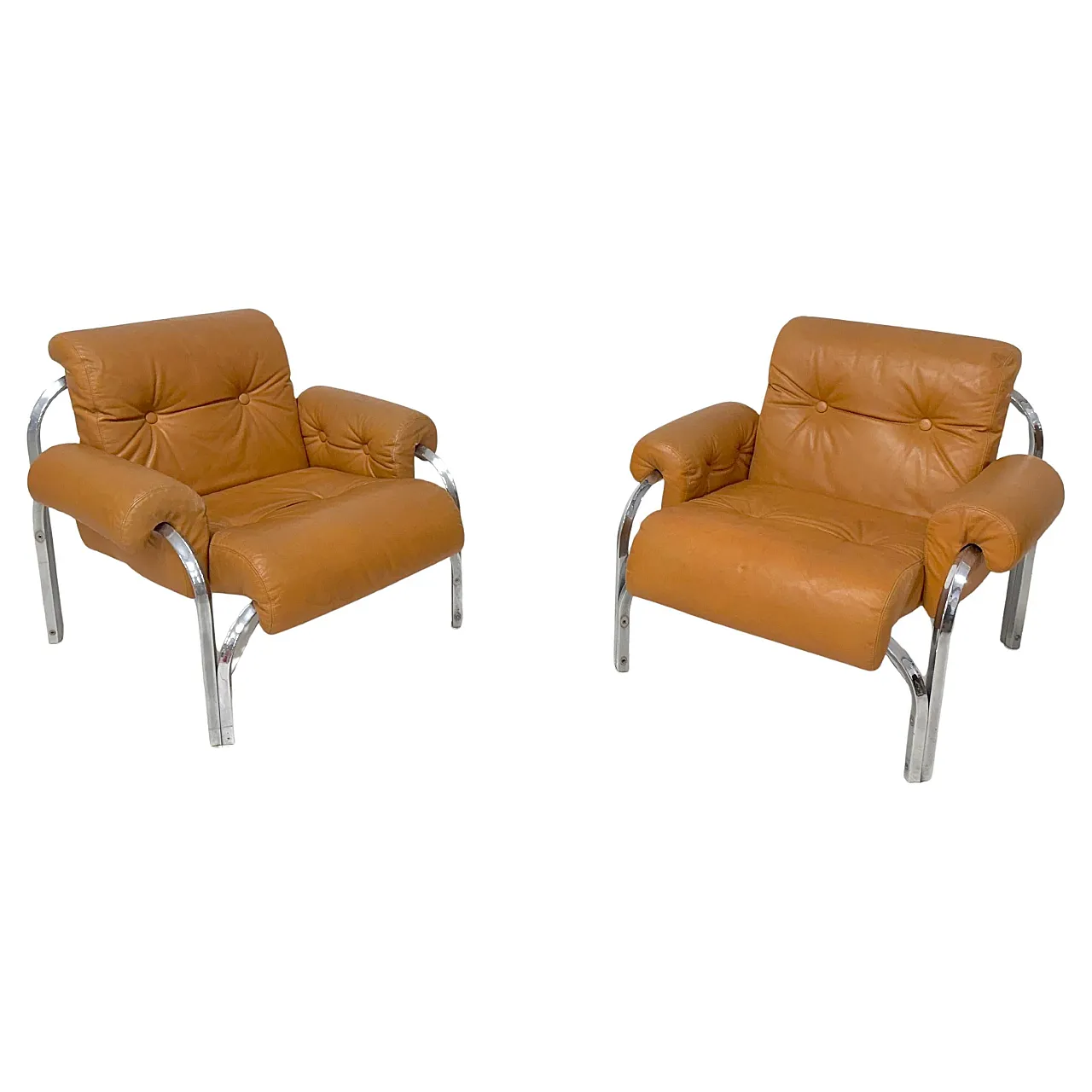 Coppia di poltrone in pelle, anni '70 1