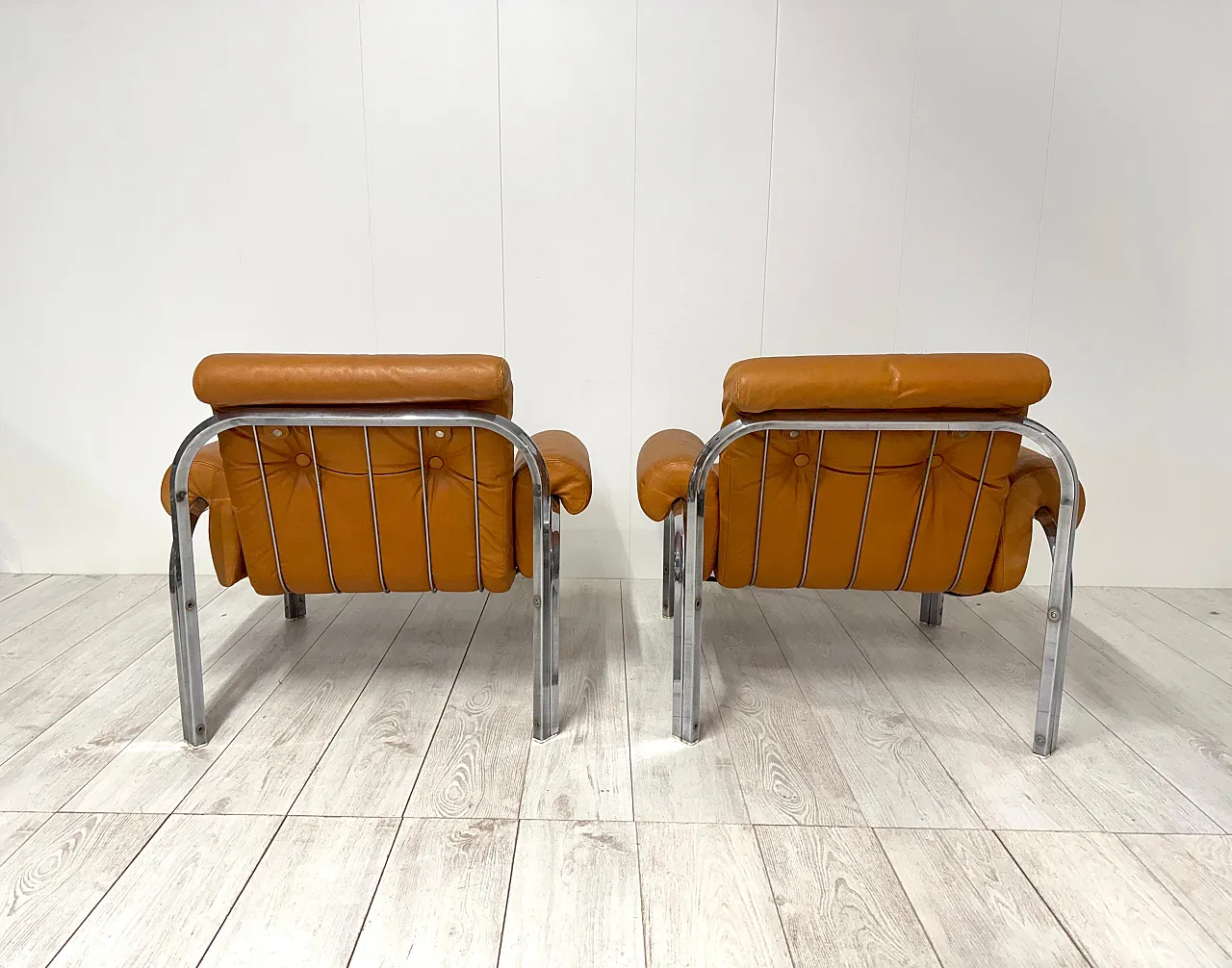 Coppia di poltrone in pelle, anni '70 13