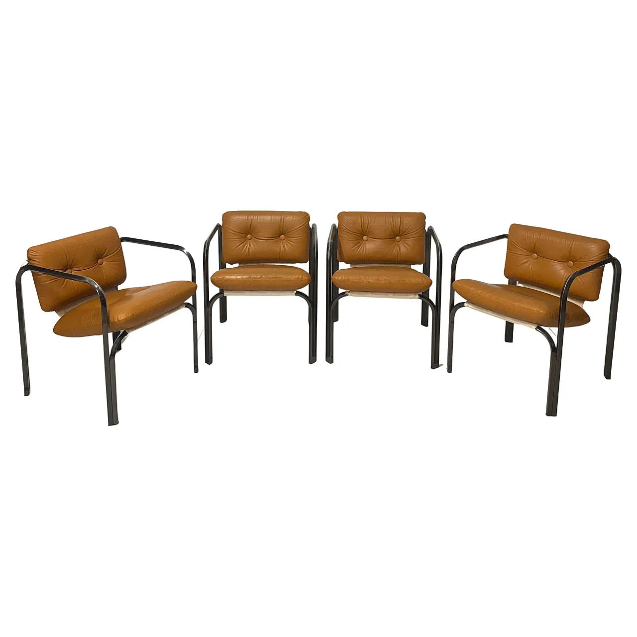 4 Leather armchairs, 1970s 1