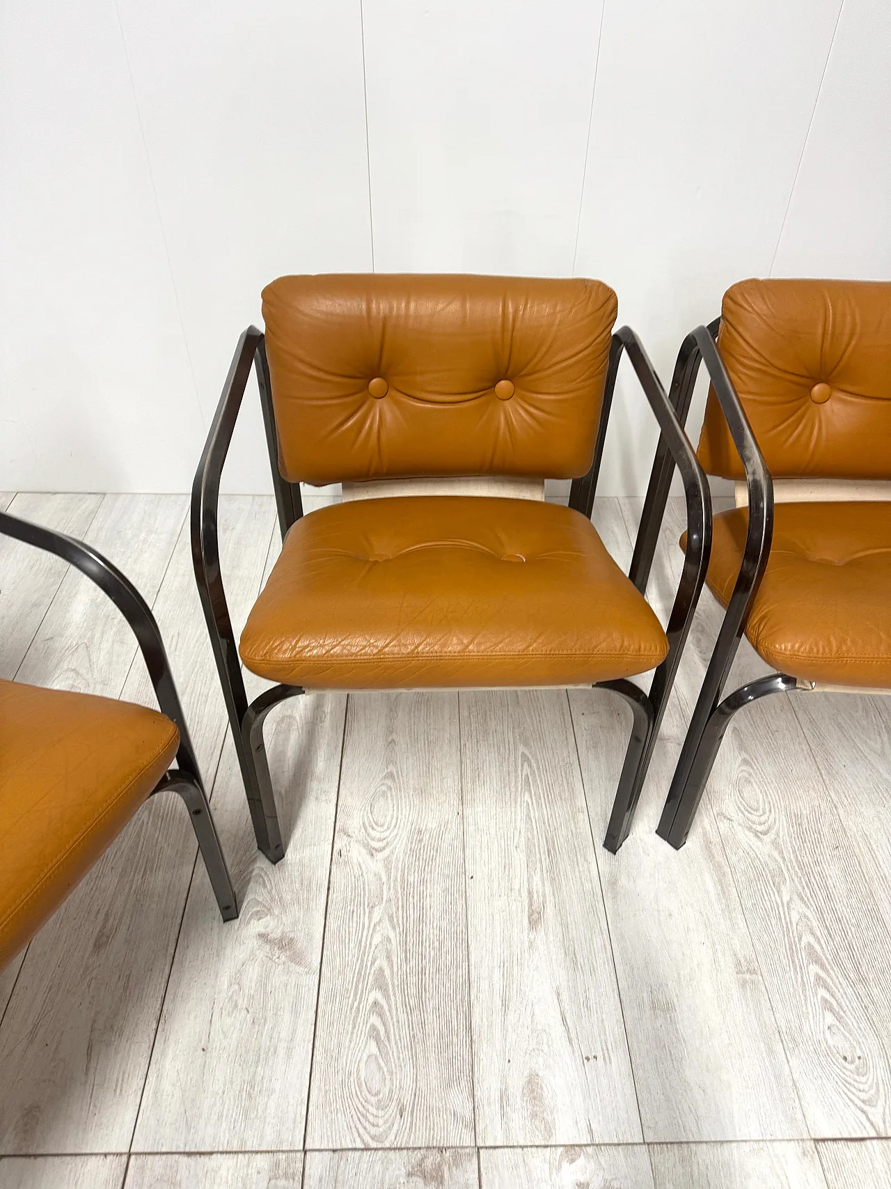 4 Leather armchairs, 1970s 4