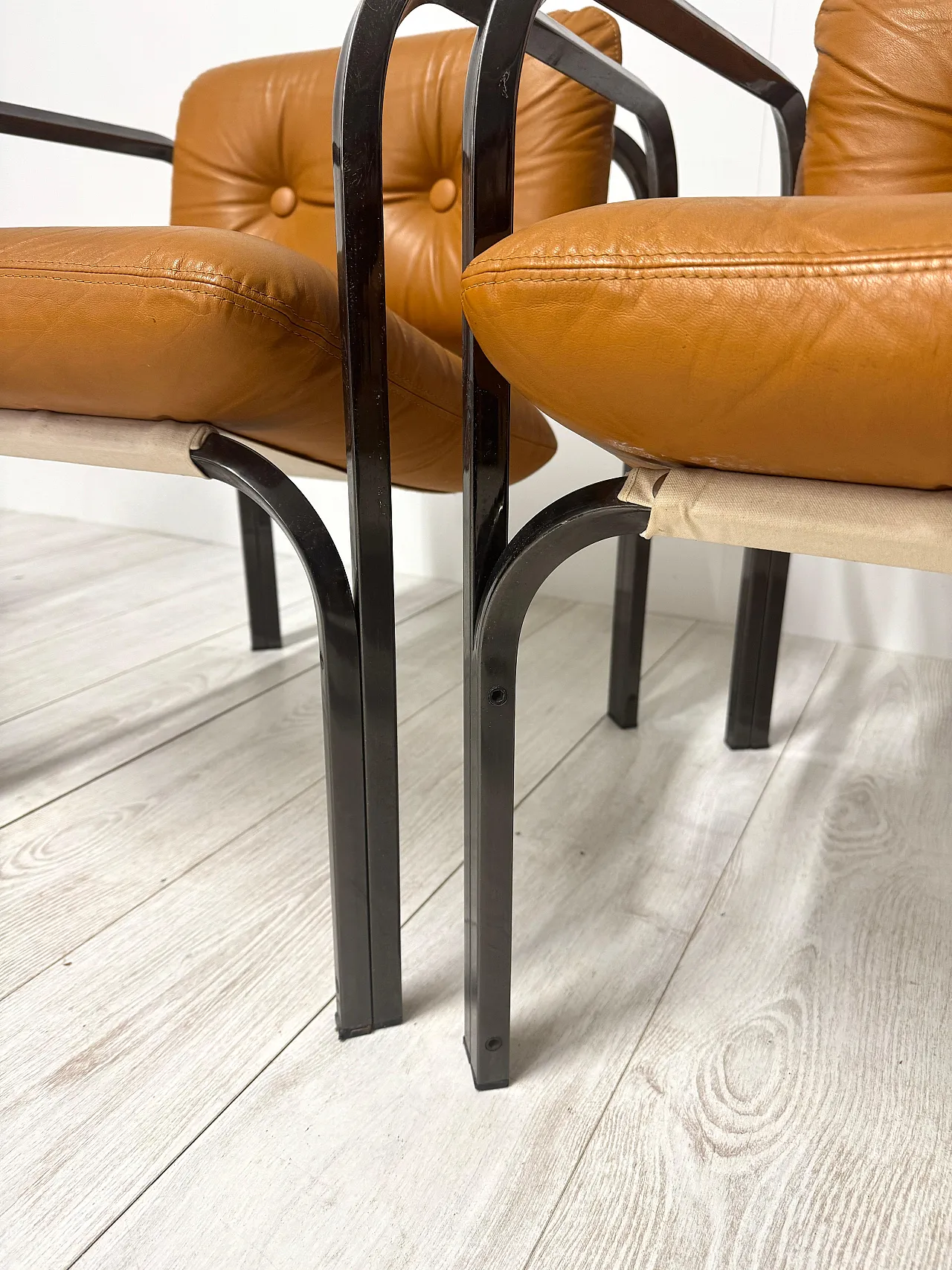 4 Leather armchairs, 1970s 8