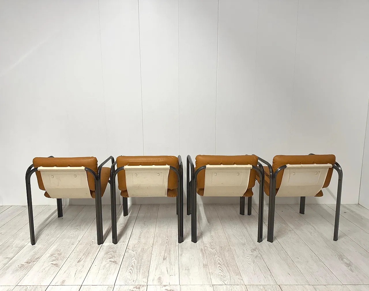 4 Leather armchairs, 1970s 14