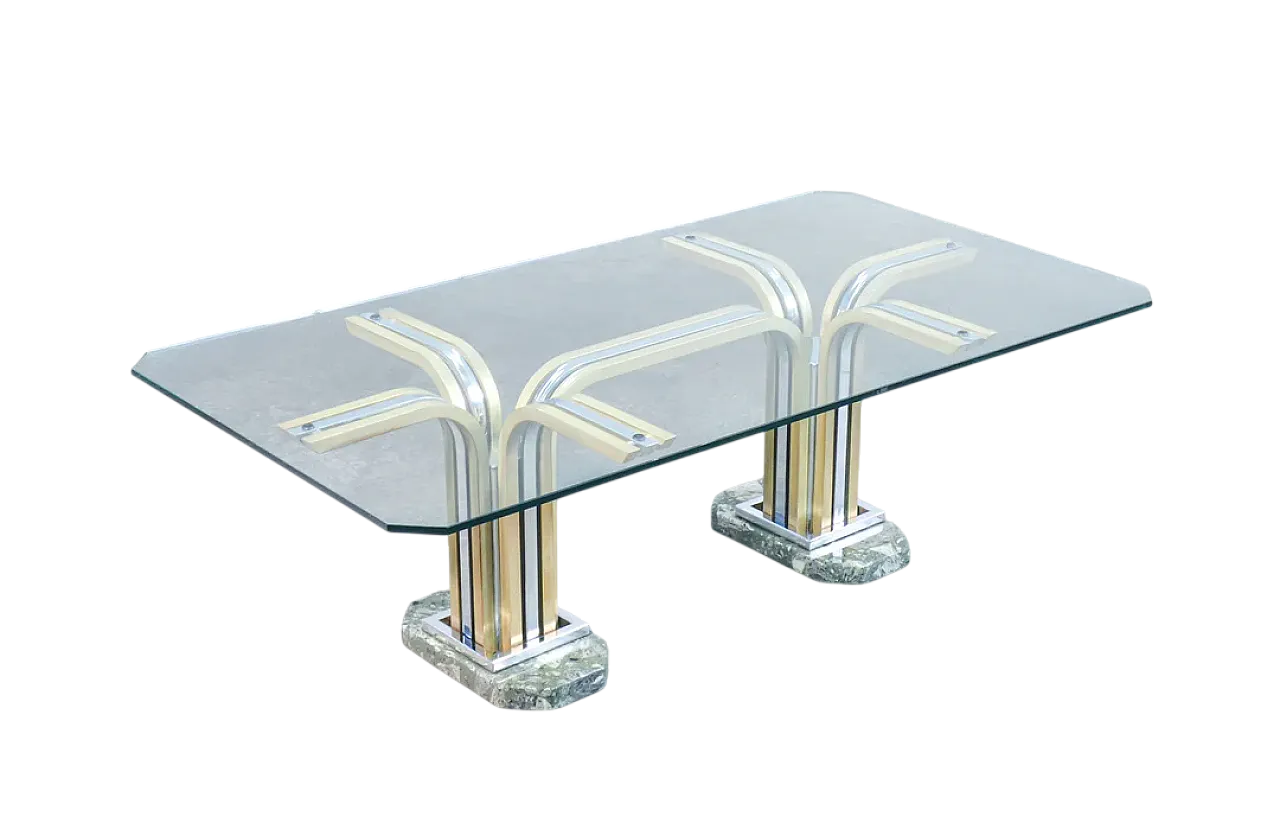 Tavolino basso in metallo cromato e vetro, anni '70 12
