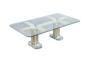 Tavolino basso in metallo cromato e vetro, anni '70