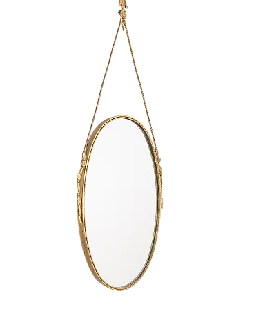 Specchio da parete in ottone decorato, anni '50