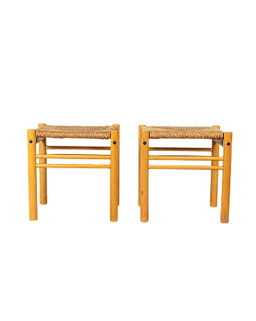 Pair of wooden and rope stools, 1970s