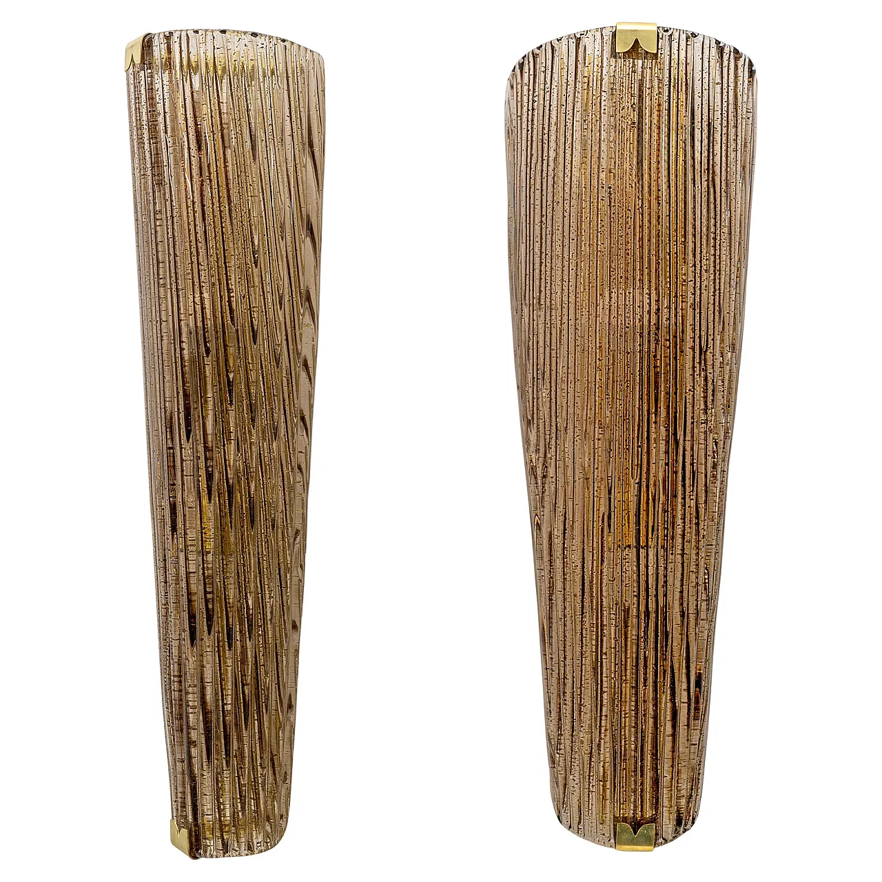 Pair of amber murano glass and brass sconces, 2000s 1