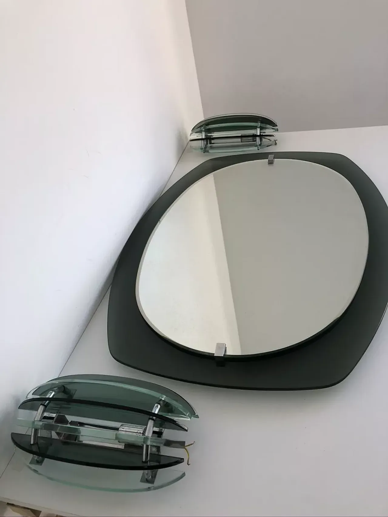 Pair of wall lamps with mirror by Veca, 1970s 7