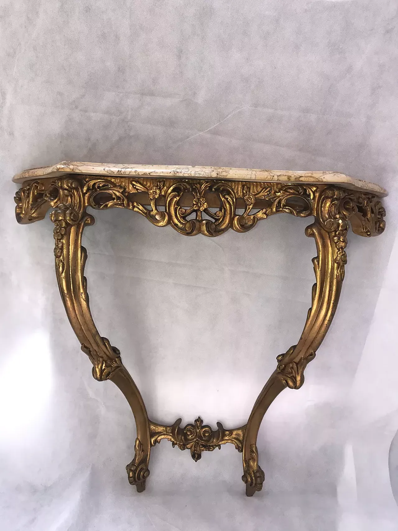 Gilded wood and marble console table in Louis XV style, 19th century 1
